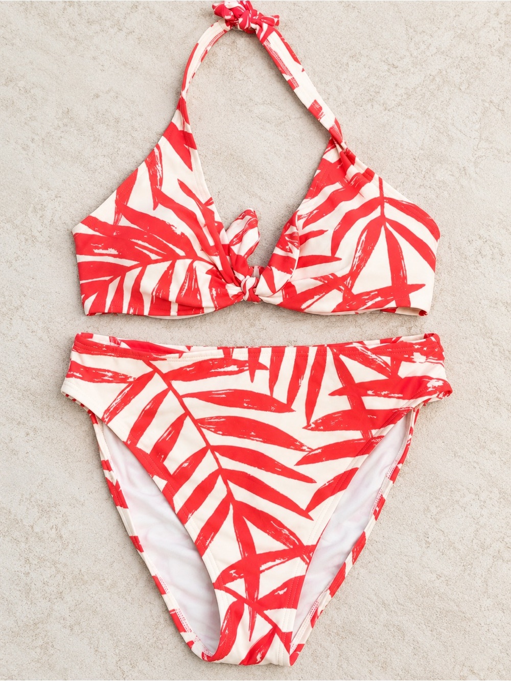 Carmen Marc valvo coral Palm-Print Knot Front Bikini Set 11